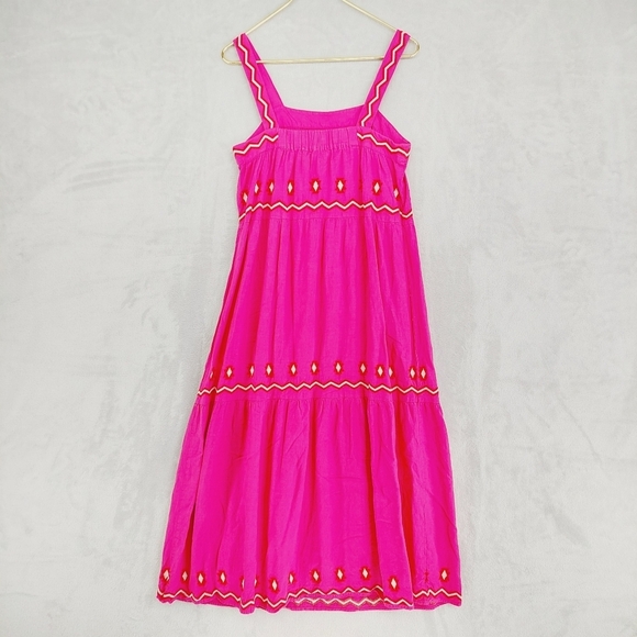 LOFT  Embroidered Tiered Square Neck Pink Flare Midi Dress P5722 - Picture 5 of 8